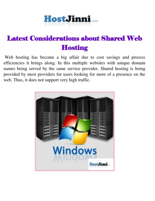 Latest Considerations about Shared Web Hosting