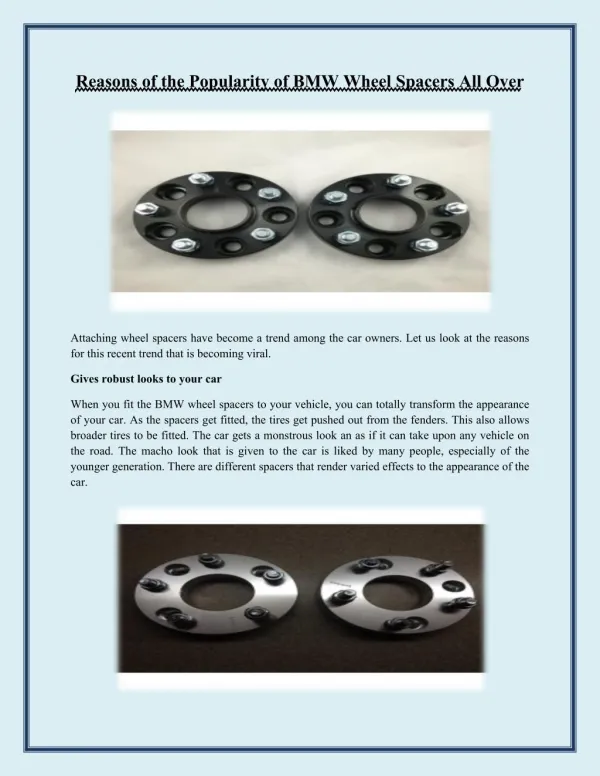 Reasons of the Popularity of BMW Wheel Spacers All Over