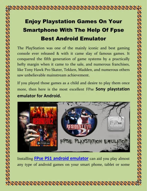 Enjoy Playstation Games On Your Smartphone With The Help Of Fpse Best Android Emulator