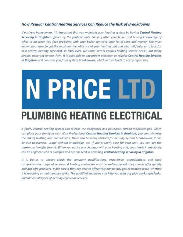 Central Heating Services in Brighton