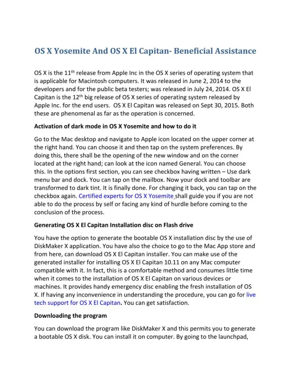 OS X Yosemite And OS X El Capitan- Beneficial Assistance
