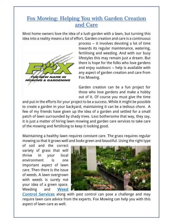 Fox Mowing: Helping You with Garden Creation and Care