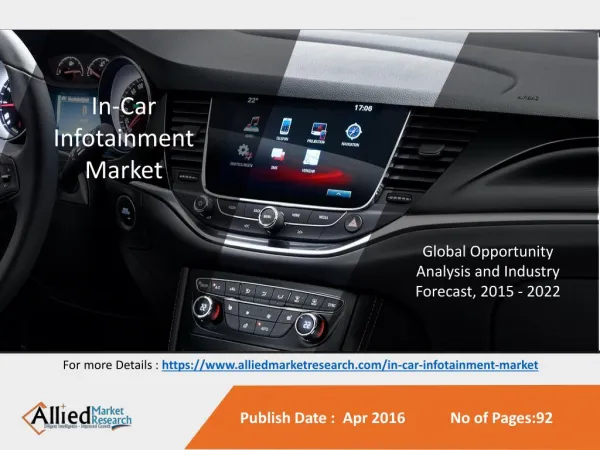 In-Car Infotainment Market is Expected to Reach $33.8 Billion, Globally by 2022