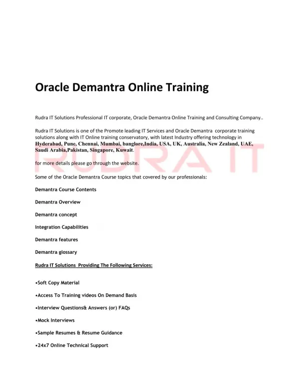 Oracle Demantra Online Training in Australia