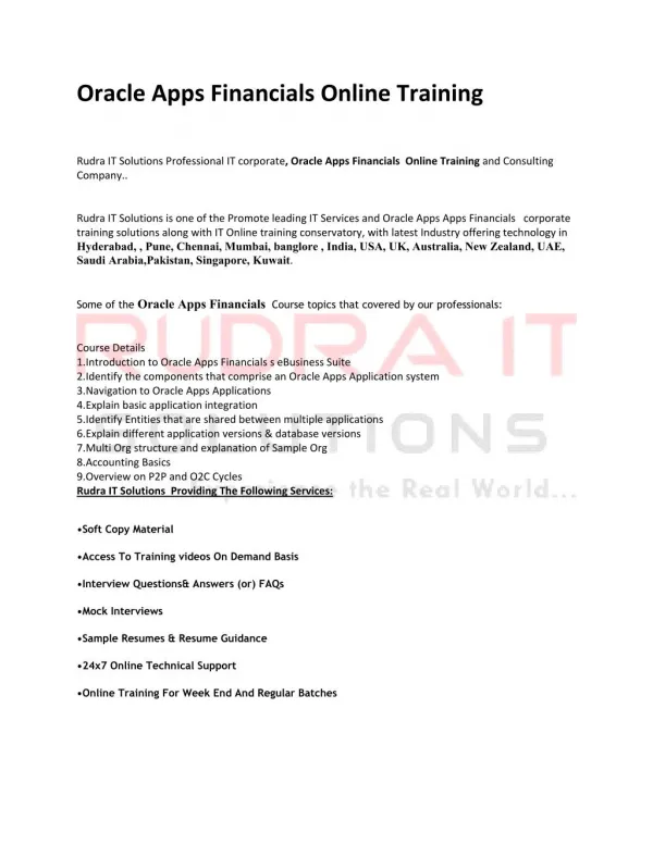 Oracle Financials Online Training in Australia