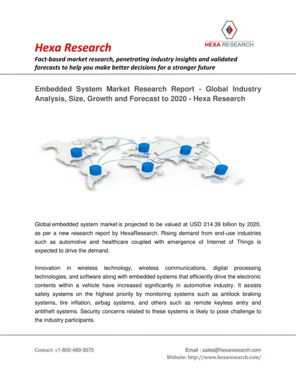 Embedded System Market Size, Share, Growth, Industry Analysis and Forecast to 2020 - Hexa Research