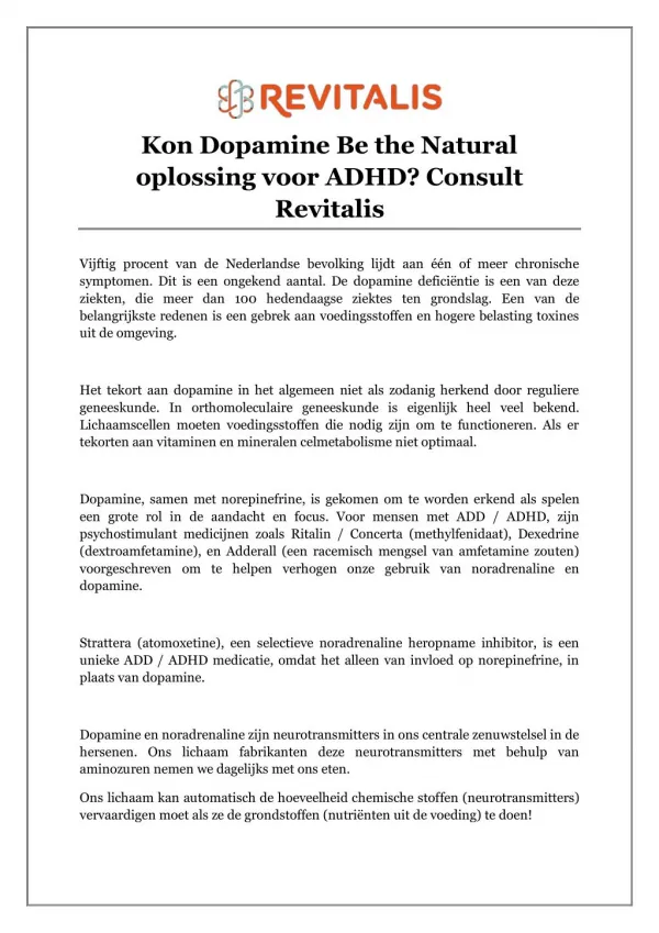 Kon Dopamine Be the Natural oplossing voor ADHD? Consult Revitalis