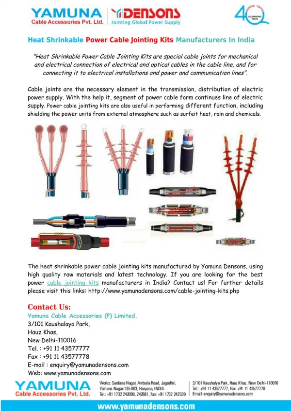 Heat Shrinkable Power Cable Jointing Kits Manufacturers In India