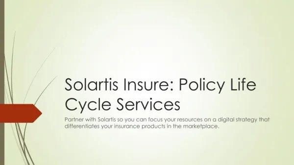 Solartis Insure: Policy Life Cycle Services