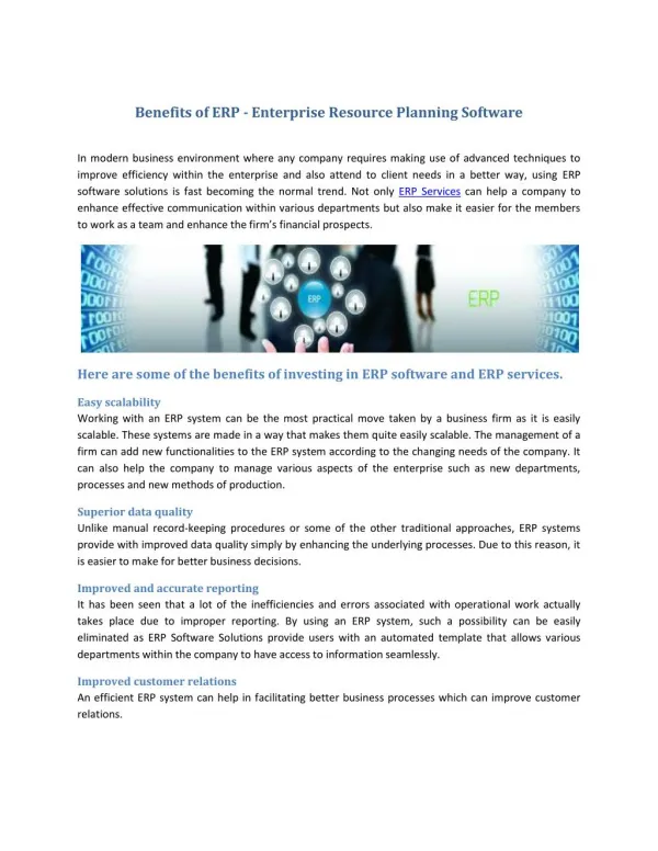 Benefits of ERP - Enterprise Resource Planning Software