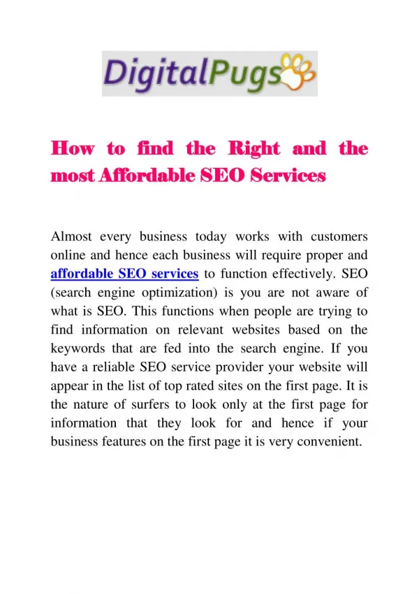 How to find the Right and the most Affordable SEO Services