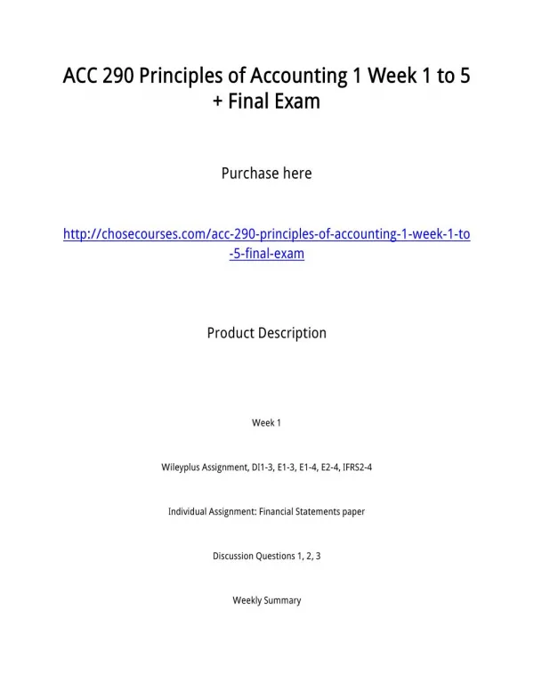ACC 290 Principles of Accounting 1 Week 1 to 5 Final Exam