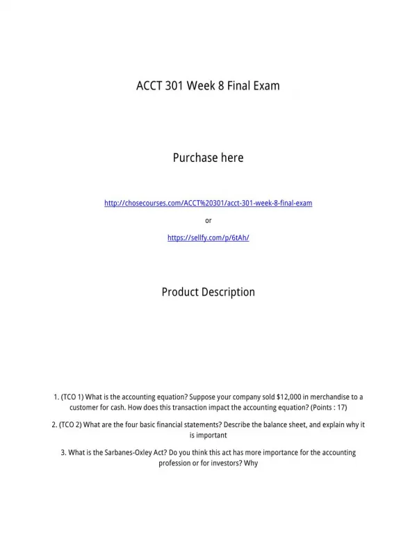 ACCT 301 Week 8 Final Exam