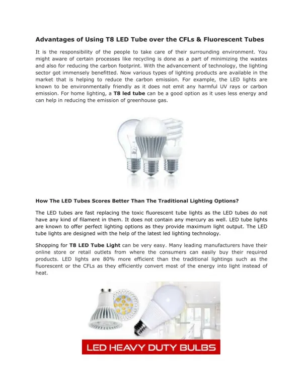 Advantages of Using T8 LED Tube over the CFLs & Fluorescent Tubes