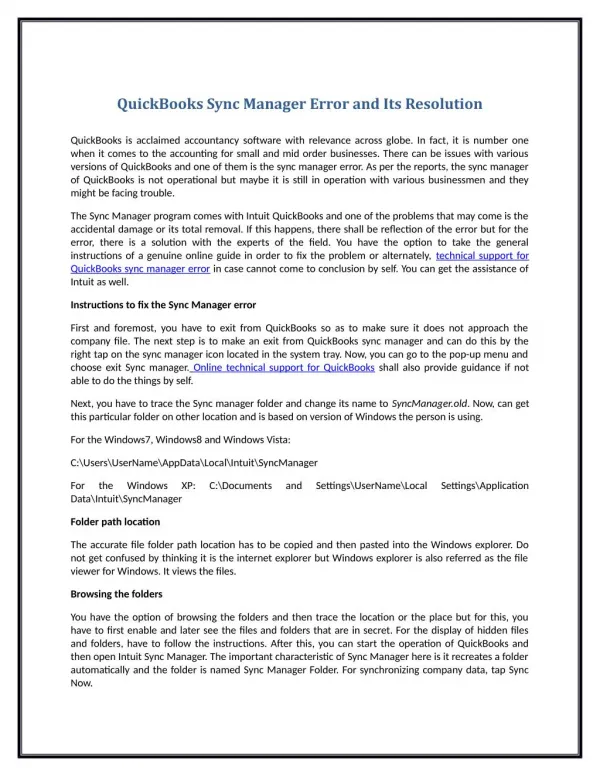 QuickBooks Sync Manager Error and Its Resolution