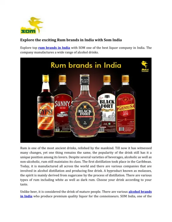 Explore the Exciting Rum brands in India with Som India