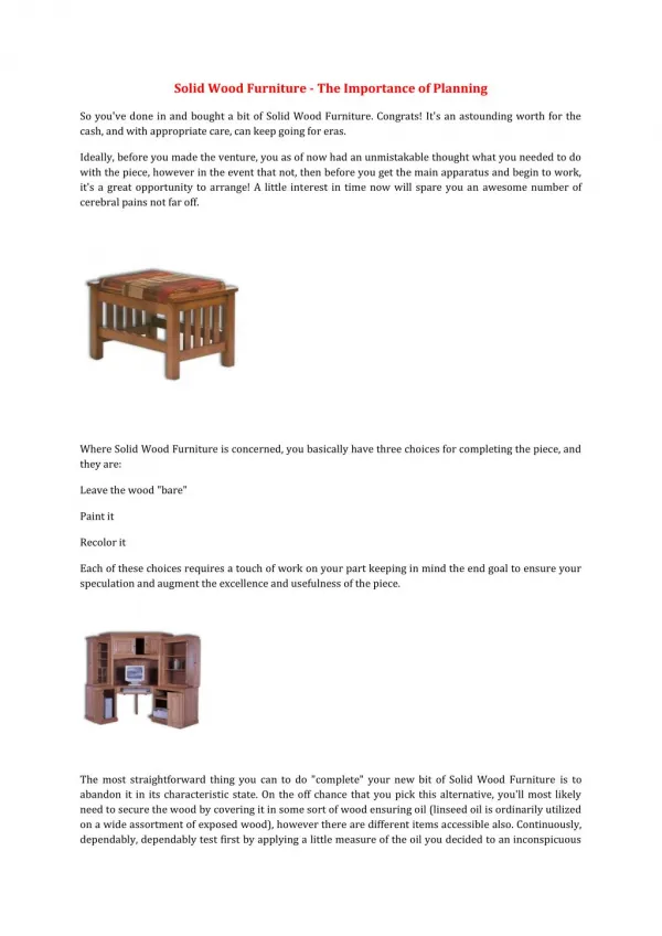 Solid Wood Furniture - The Importance of Planning