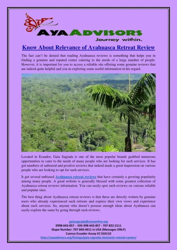Know About Relevance of Ayahuasca Retreat Review