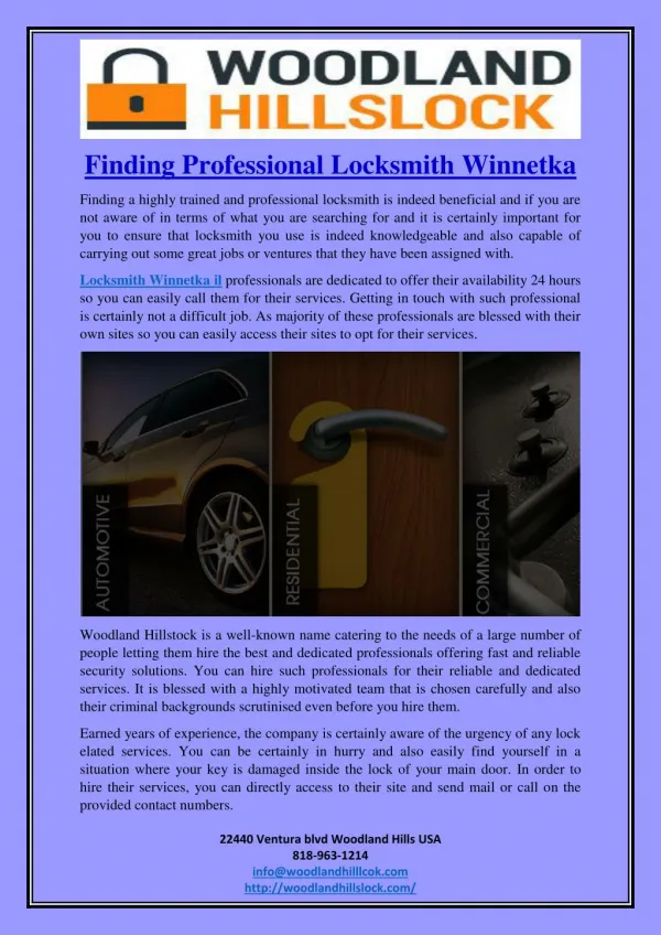 Finding Professional Locksmith Winnetka