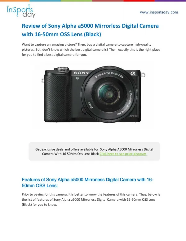 Review of Sony Alpha a5000 Mirrorless Digital Camera with 16-50mm OSS Lens (Black)