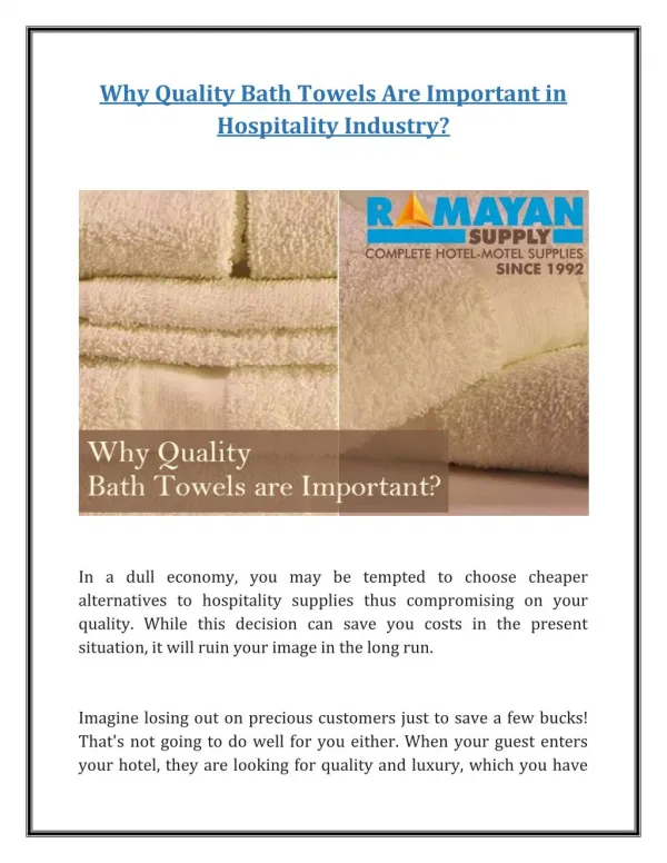 Why Quality Bath Towels Are Important in Hospitality Industry?