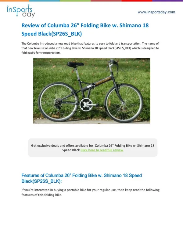 Columba 26? Folding Bike w. Shimano 18 Speed Black(SP26S_BLK)