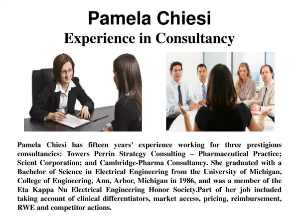 Pamela Chiesi - Experience In Consultancy