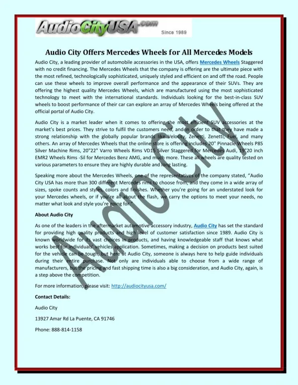 Audio City Offers Mercedes Wheels for All Mercedes Models