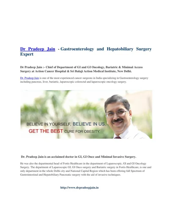 Dr Pradeep Jain - Chief Of Dept. of GI At Action Cancer Hospital