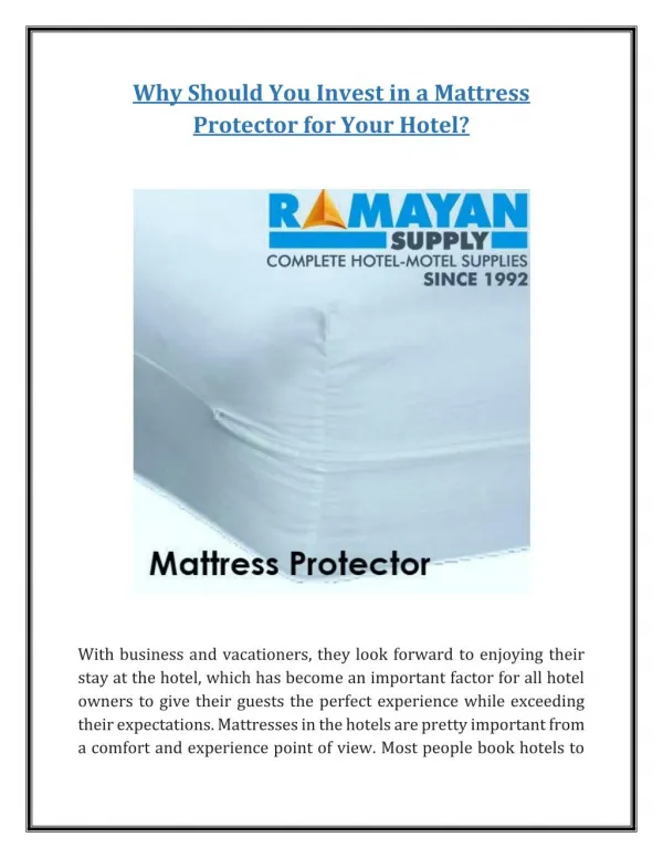 Why Should You Invest in a Mattress Protector for Your Hotel?
