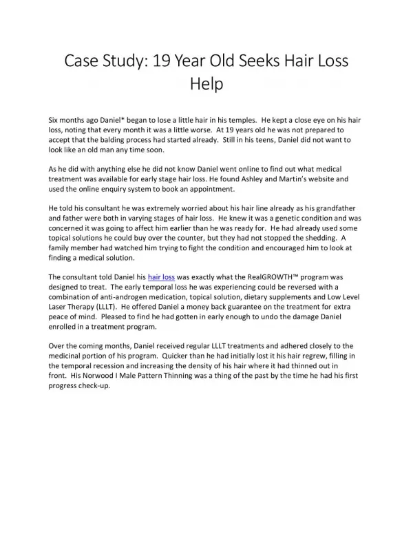 Case Study: 19 Year Old Seeks Hair Loss Help