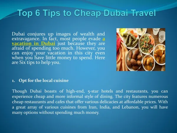 Top 6 Tips to Cheap Dubai Travel