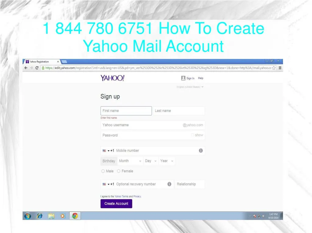 1 844 780 6751 how to create yahoo mail account