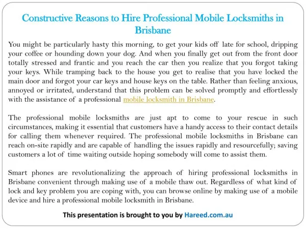 Constructive Reasons to Hire Professional Mobile Locksmiths in Brisbane