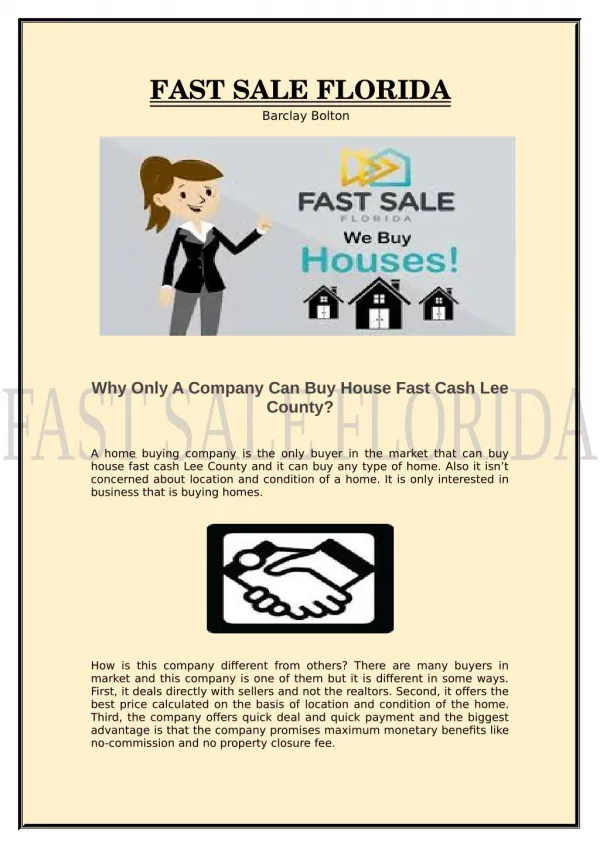 Why Only A Company Can Buy House Fast Cash Lee County?