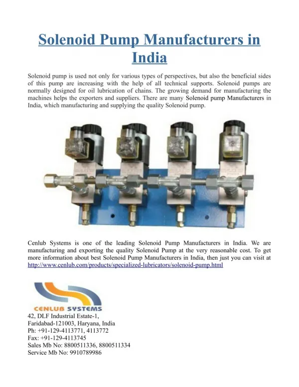 Solenoid Pump Manufacturers in India