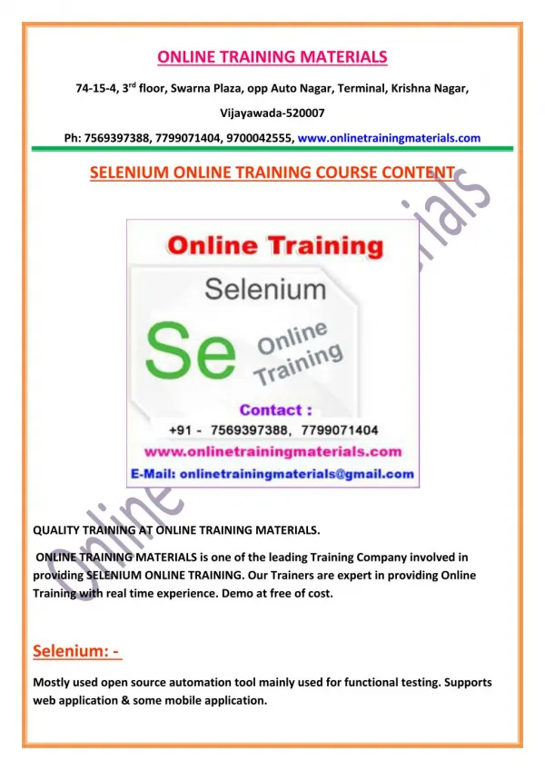Selenium Online Training From India