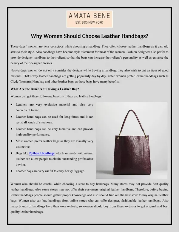 Why Women Should Choose Leather Handbags?