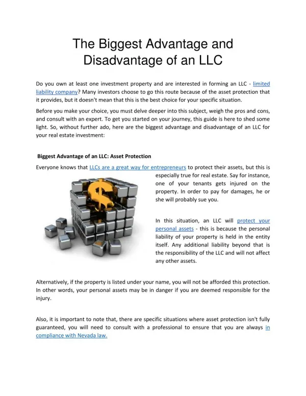 The Biggest Advantage and Disadvantage of an LLC