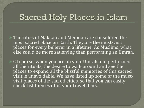 Sacred Holy Places in Islam