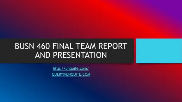 BUSN 460 FINAL TEAM REPORT AND PRESENTATION