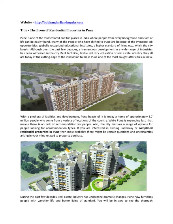 Bubhandarilandmarks - Completed Residential Properties in Pune