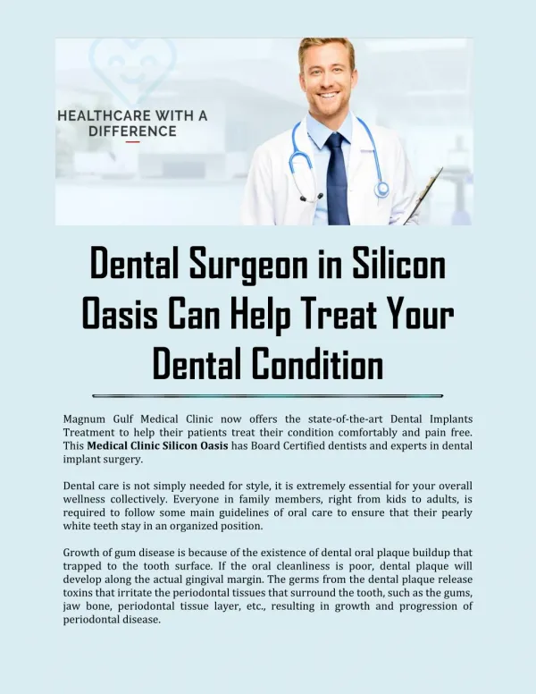 Dental Surgeon in Silicon Oasis
