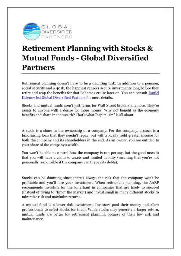 Retirement Planning with Stocks & Mutual Funds - Global Diversified Partners