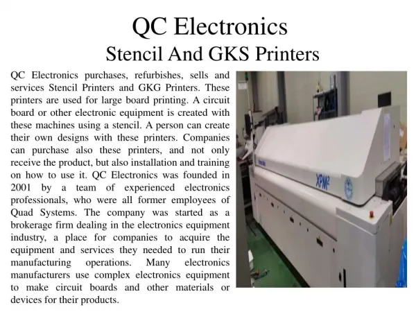 QC Electronics - Stencil and GKS Printers