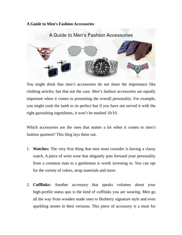 A Guide to Men’s Fashion Accessories