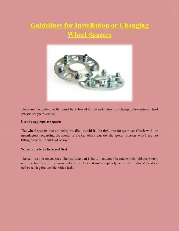 Guidelines for Installation or Changing Wheel Spacers