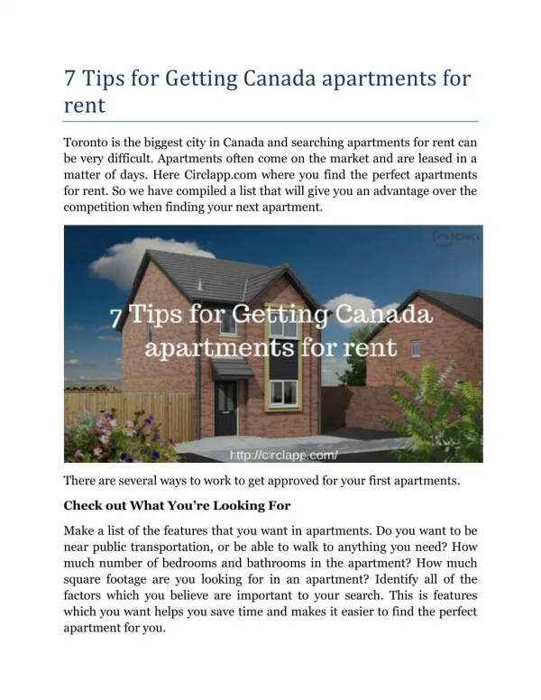 7 Tips for Getting Canada apartments for rent