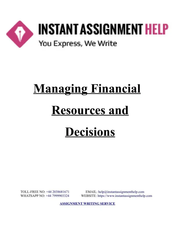 Sample Assignment on Managing Financial Resources and Decisions