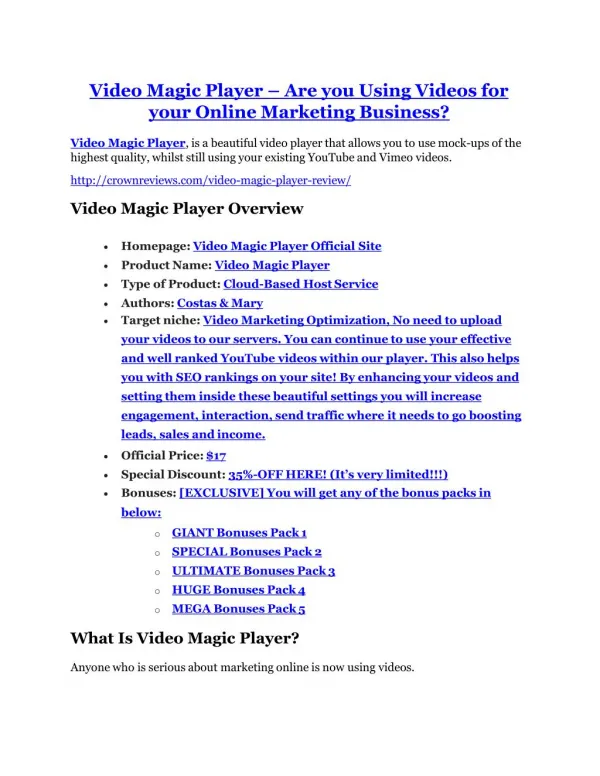 Video Magic Player review - EXCLUSIVE bonus of Video Magic Player